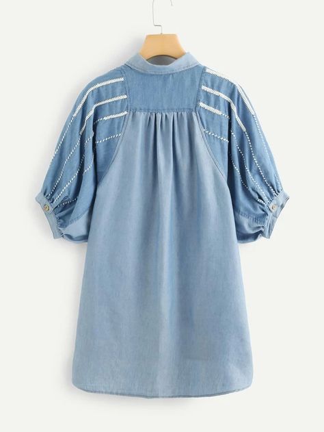 Cotton Short Tops, Ruffles Blouse, Embroidered Denim Shirt, Denim Coat Women, Color Trends Fashion, Womens Denim Shirt, Beautiful Dress Designs, Embroidered Denim, Kurta Designs