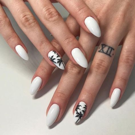 Create Beautiful Summer Nails for Free: Beginners Tips and Tricks Palm Nails, Palm Tree Nails, Tropical Nails, White Acrylic Nails, Manicure Nails, Bright Nails, Design Nails, White Nail, Summer Acrylic Nails