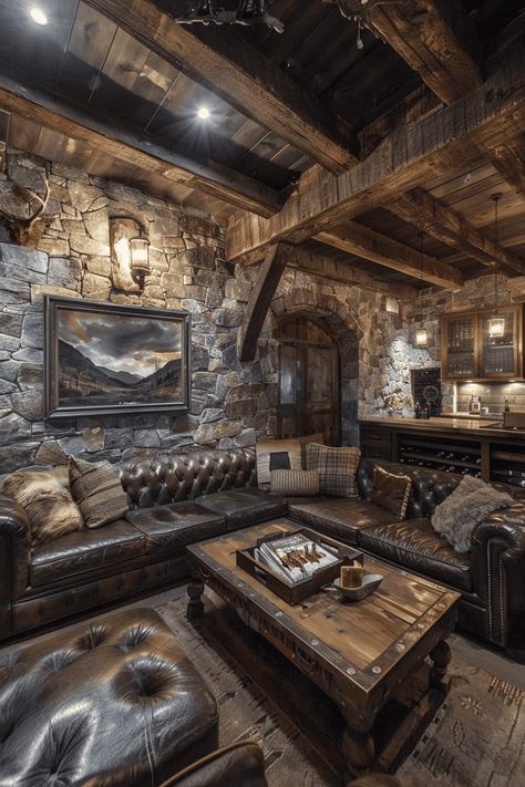 Loft Man Cave Ideas, Man Cave With Bar, Man Cave Wall Ideas, Whiskey Room Man Caves, Modern Man Cave Ideas, Vintage Man Cave Ideas, Cool Man Cave Ideas, Luxury Man Cave, Masculine Loft