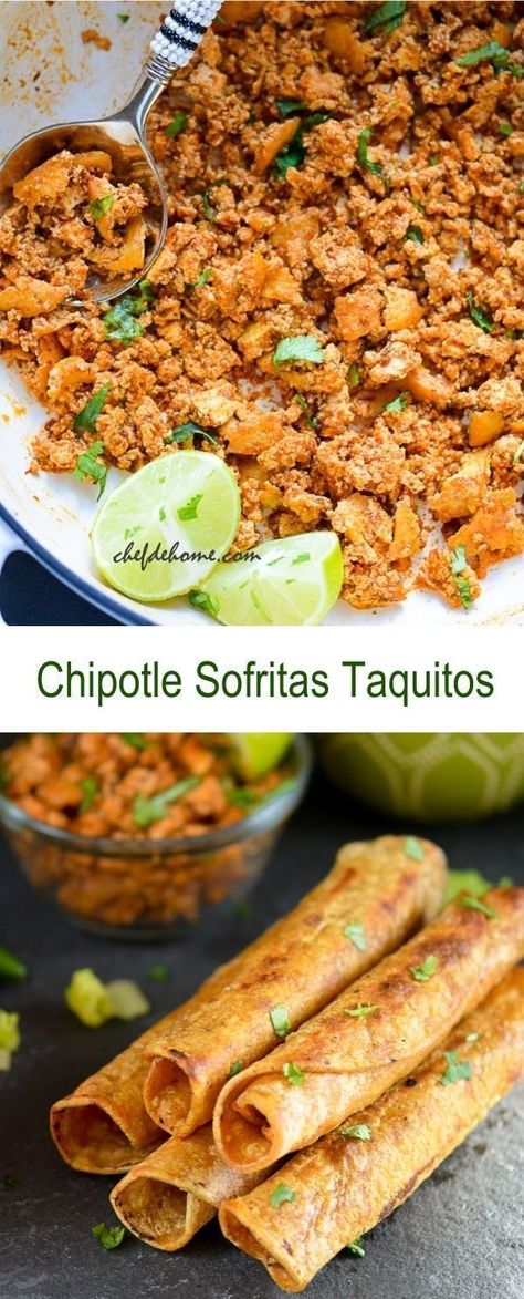 Crispy Taquitos, Tofu Sofritas, Chipotle Tofu, Work Kitchen, Vegan Chipotle, Taquitos Recipe, Pho Soup, Vegan Mexican Recipes, Vegetarian Lifestyle