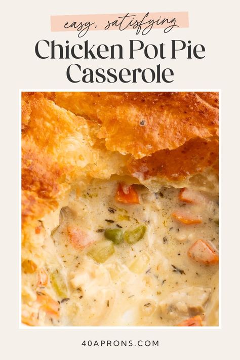 All the flavor of a creamy, savory chicken pot pie, in an easy-to-make casserole topped with buttery, flaky puff pastry! A perfect dinner recipe for fall, this recipe is rich, filling, and satisfying. Family friendly and irresistible, even my picky toddlers will scarf this down! Chicken Pot Pie With Puff Pastry Top, Chicken Pot Pie Recipe Puff Pastry, Pot Pie Recipe Easy, Puff Pastry Chicken, Easy Chicken Pot Pie Recipe, Creamy Chicken Pot Pie, Pot Pie Casserole, Chicken Pot Pie Filling, Recipe For Fall