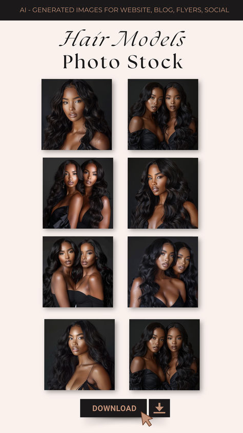 High-Quality AI-Generated Hair Extensions Business Stock Photos Featuring Black Models Twins Editorial, Black Woman Photo, Hair Extensions Business, Black Woman Hair, Hair Website, Start Affiliate Marketing, Business Stock Photos, Social Media Strategist, Feminine Branding