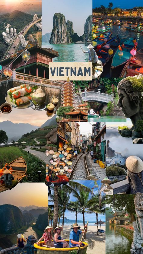 Vietnam Collage Vietnamese Aesthetic, Vietnam Aesthetic, Vietnam Culture, Vietnam Photography, Vietnam Tourism, Vietnam Trip, Beautiful Vietnam, Travel Collage, Vision Board Pictures