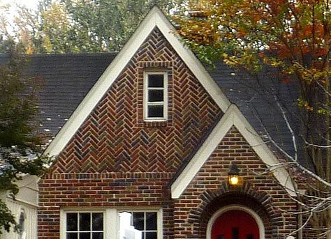 P1130470-2012-11-05-Drunk-Diagonal-Brick-gable-Pelham-Highland-double-detail Herringbone Brick Exterior House, Brick Gable Detail, Gable Wall, Gable Trim, Brick Cottage, Rainbow House, Brick Detail, Dark House, Brick Exterior House