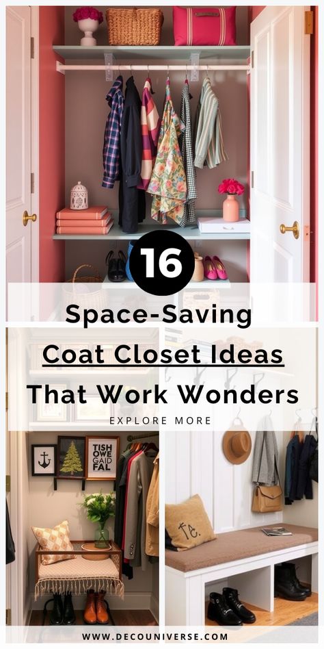 Discover the art of organization with 16 clever coat closet ideas! Perfect for making the most of small spaces while keeping everything stylishly in place. Coat Closet In Laundry Room, Coat Closet Organization Front Entry, Small Entryway Closet, Entryway Closet Organization, Small Entry Closet, Entryway Closet Makeover, Coat Closet Makeover, Coat Closet Ideas, Small Coat Closet