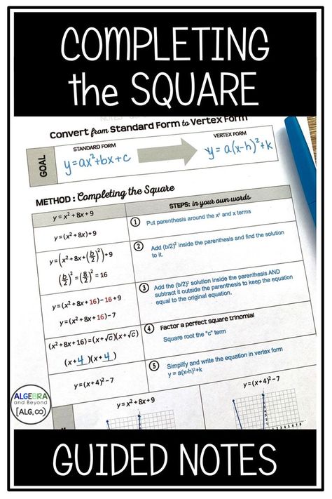 Square Worksheet, Completing The Square, High School Math Classroom, Teaching Algebra, School Algebra, Algebra Activities, Learning Board, Math Graphic Organizers, Math Centers Middle School