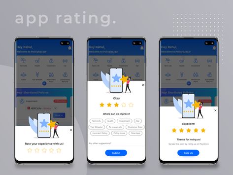 App Rating Popup Screens - Policybazaar by Rahul Chauhan Pop Up App, App Badges, Mobile App Interface, Ui Design Principles, Medical App, Mobile App Design Inspiration, App Interface Design, Mobile Ui Design, App Design Inspiration