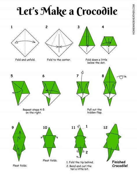 Free Origami Crocodile Printable Designs Origami Lizard Easy, Simple Origami Step By Step, Origami Crocodile, Crocodile Crafts, Origami Instructions Step By Step, Origami Animals Easy, Origami Printables, Printable Origami, Crocodile Craft