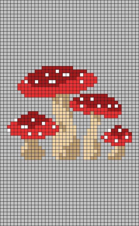 Bead Chart Pattern, Mushroom Cross Stitch Pattern Easy, Crochet Grid Patterns Mushroom, Knit Mushroom Sweater Pattern, Pixel Art Pattern 20x20, Crochet Mushroom Blanket Pattern Free, Tapestry Crochet Projects, Dinosaur Grid Pattern, Mushroom Crochet Grid