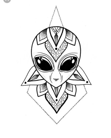 Cute Alien Tattoo, Alien Head Tattoo, Alien Mandala, Alien Tattoo Design, Tattoo Alien, Alien Tattoos, Gotik Tattoo, Beginner Tattoos, Alien Drawings