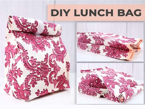 Lunch Bag Pattern, Lunch Bag Tutorials, Bag Free Sewing Pattern, Fabric Lunch Bag, Lunch Bags Pattern, Diy Lunch Bag, Diy Lunch, Drawstring Bag Tutorials, Fabric Basket Tutorial