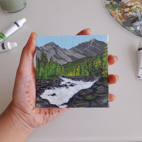 Take me to the Mountains🌲🏔️ Nature Paintings Acrylic, Take Me To The Mountains, Canvas Art Painting Abstract, Tree Painting Canvas, Paintings Acrylic, Mountain Painting, Small Canvas Paintings, Easy Canvas, Easy Canvas Art