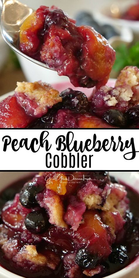 Cobbler Desserts, Blueberry Peach Cobbler, Peach Blueberry Cobbler, Blueberry Desserts Recipes, Blueberry Cobbler Recipes, Cobbler Recipes Easy, Cobbler Easy, Peach Blueberry, Blueberry Topping