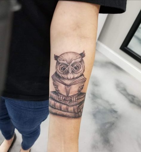 Dad Memorial Tattoo, Books Tattoo, Tea Tattoo, Magic Runes, Owl Books, Memorial Tattoo, In Memory Of Dad, Owl Tattoo, White Tattoo