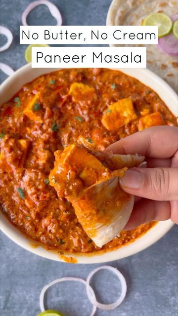 Pickles & Wine on Instagram: "No Cream, No Butter Paneer Masala 😍 This rich and flavourful recipe comes together in a few minutes and has no butter or cream!   Recipe:   In a bowl add and gently mix and marinate the following:   -15 to 20 Cubes of Paneer  -1 TSP Red Chilli Powder  -A Pinch of Turmeric  -1/2 TSP Jeera Powder  -1 TSP Ginger Garlic Paste  -Salt to Taste   -In a pan, add 1 TBSP Oil, 1 Onion and saute until translucent   -Further add all the spices (1 TSP Red Chilli Powder, 1/2 TSP Jeera Powder, 1/2 TSP Coriander Powder, and 1/2 TSP Garam Masala, Salt To Taste)   -Saute all the masalas on low flame   -Add 2 Chopped tomatoes and saute until tomatoes are soft and mushy  -keep the flame on low and add 1/2 Cup whisked Curd. Mix and combine well with the masala. Cook until the oil Butter Paneer Masala, Easy Paneer Recipes, Butter Paneer, Paneer Masala, Quick Cooking Recipes, Ginger Garlic Paste, Red Chilli Powder, Vegetarian Fast Food, Healthy Breakfast Recipes Easy