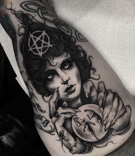 866 Likes, 15 Comments - Matthew Murray (@mattwmurray) on Instagram: “follow to the deep wood's weeds ✨” Black Veil Tattoo, Veil Tattoo, Dark Tats, Pagan Tattoos, Pagan Tattoo, Gothic Tattoos, Dark Tattoos, Neo Trad Tattoo, 2 Tattoo