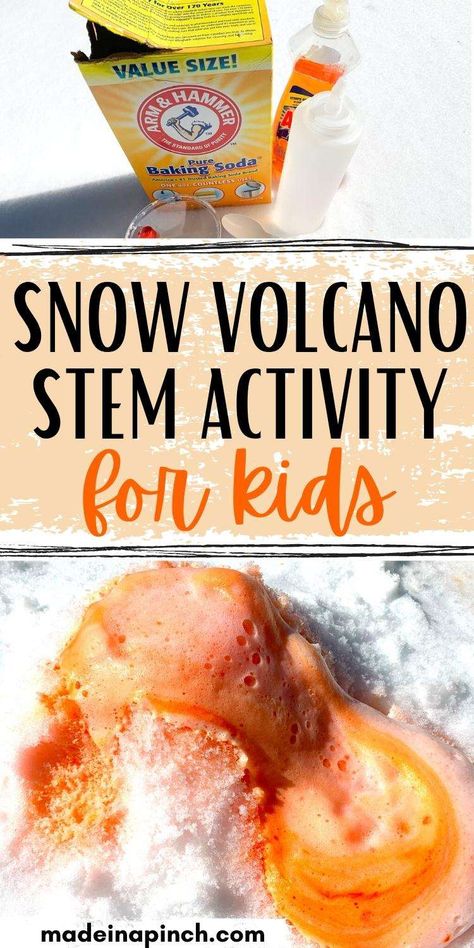 Take advantage of winter to explore science! This snow volcano activity is winter chemistry at its best: easy to do and cleanup is a breeze. Making a STEM snow volcano for kids is an easy baking soda and vinegar science experiment that will delight toddlers, preschoolers and even older kids. Don't have snow? This works in the sandbox too! #kids #experiment #science Snow Volcano For Kids, Stem Snow, Snow Volcano, Volcano For Kids, Kids Crafts Toddlers, Winter Family Activities, Family Meals Kid Friendly, Volcano Activities, Experiment Science