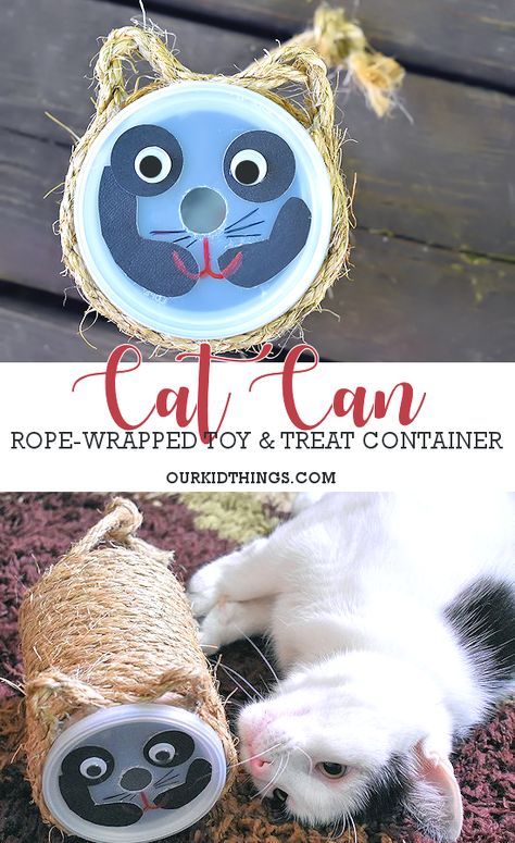 Rope-Wrapped Can Cat Toy and Treat Dispenser with 9Lives at Dollar General. Could also be used to hold food, cat toys, or take off the lid for pencil storage on a desk! #MorrisKnowsBest #ad #cats #pets #catcraft Diy Treat Dispensing Cat Toy, Diy Cat Treat Dispenser, Cat Toy Storage, Diy Catnip Toys, Diy Cat Treats, Kitty Treats, Animal Enrichment, Handmade Cat Toys, Cat Friends