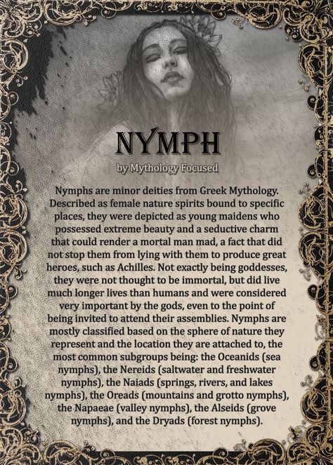 Nyphms Greek, Nymphs Greek Mythology, Nymph Greek Mythology, Witch Folklore, Supernatural Creatures List, Greek Mythology Monsters, List Of Mythical Creatures, Greek Mythology Creatures, Mythology Monsters