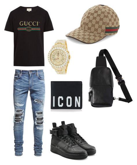 "Casual in Gucci" by diamonique-cottrell on Polyvore featuring AMIRI, Alyx, Dsquared2, Rolex, Gucci and NIKE Gucci Style, Gucci Outfit, Sneakers Outfit Men, Trendy Shoes Sneakers, Mens Attire, Outfit Grid, Dope Outfits For Guys, Cool Outfits For Men, Stylish Mens Outfits