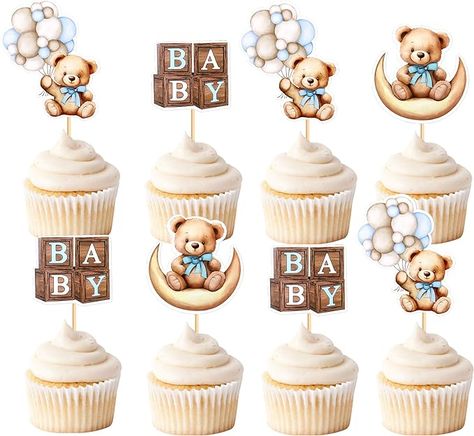 Amazon.com: Cyodoos 36 PCS Baby Shower Bear Cupcake Toppers Selection Baby Bear Theme Baby Shower Decorative Supplies Jungle Animal Theme Baby Shower Birthday Party Cake Decorative Supplies blue : Grocery & Gourmet Food Animal Theme Baby Shower, Bear Cupcake Toppers, Baby Shower Oso, Bear Cupcakes, Animal Baby Shower Theme, Edible Cupcake Toppers, Baby Teddy, Bear Theme, Kids Gift Guide