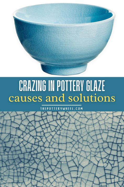 Crazing in pottery glaze is a network of very fine cracks that cover the glaze on a piece of ceramics. Sometimes potters deliberately want to create a crazing effect, and this is known as crackle glaze. But a lot of the time crazing is considered to be an unwanted glaze defect. But what causes crazing and what can you do to prevent it? Find out here.... Pottery Tutorials, Crackle Paint, Glaze Ideas, Pottery Glaze, Ceramic Glaze Recipes, Crackle Painting, Wet Spot, Glazed Bowl, Pottery Inspiration