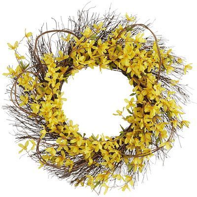 Faux Forsythia Wreath - Yellow Forsythia Wreath, Wedding Window, Yellow Wreath, Rustic Wreath, Wreath Front Door, Indoor Patio Furniture, Wreath Decor, Front Door Decor, Pier 1