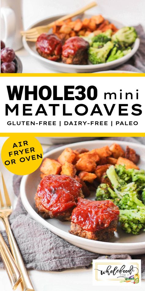 Mini Meatloaf Recipes, Mini Meatloaves, Whole30 Dinner Recipes, Whole 30 Meal Plan, Easy Whole 30 Recipes, Whole30 Dinners, Whole 30 Diet, Food Eating, Whole30 Recipes