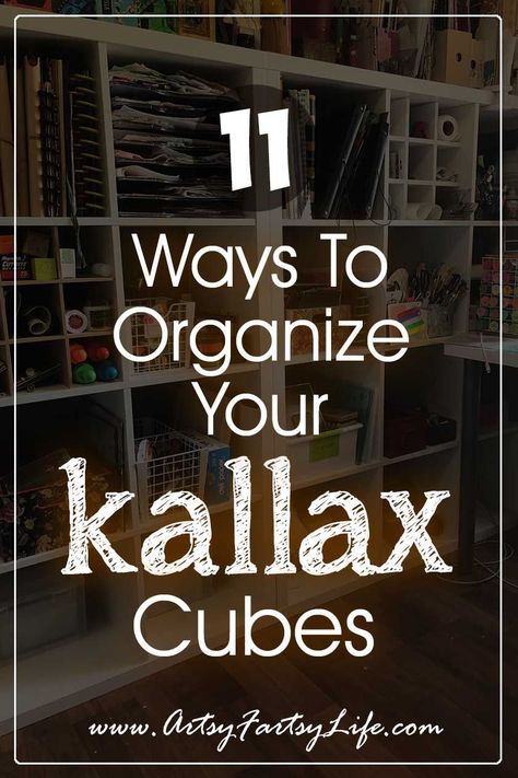 How To Organize Inside Cube Storage, Styling Ikea Kallax Shelves, Large Kallax Hack, Cube Shelf Storage Ideas, Kallax Closet Ideas, Ikea Kallax Library, Ideas For Cube Organizers, Craft Kallax Storage, Cube Organization Ideas