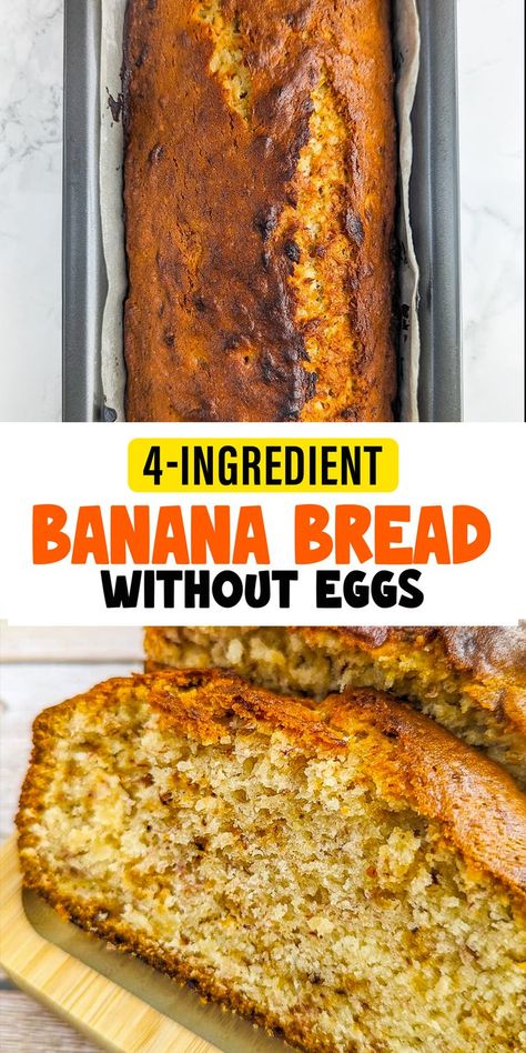 Experience the magic of banana bread without eggs! Our 4-ingredient recipe ensures a moist, delicious loaf every time. Ideal for those with egg allergies or when the fridge is bare! East Banana Bread, Easy Banana Bread Recipe No Eggs, Egg Free Banana Bread Recipe, Banana Bread Egg Free, 4 Ingredient Banana Bread, Banana Bread Without Eggs, Bread Without Eggs, Banana Bread No Eggs, Eggless Banana Bread Recipe