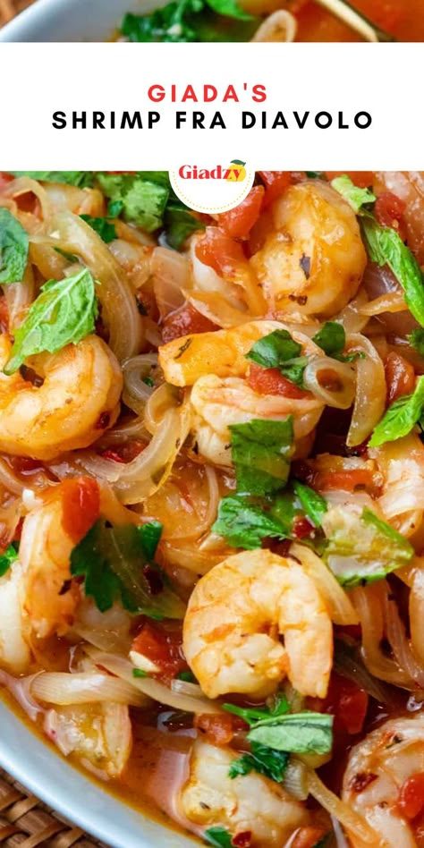 This dish is one of my favorite ways to cook fresh shrimp. “Fra Diavolo” translates to “devil’s brother” in Italian, because this recipe has got quite a fiery kick from red pepper flakes. What I love, though, is that it’s not just spicy – it has tons of bright, fresh flavor from the herbs and tomatoes. It’s delicious, quick to cook, and quite healthy. You can serve this as-is, but I love it with pasta, rice, risotto, or even just crusty bread – anything to help soak up that delicious pan-sauce. Best Shrimp Dishes, Shrimp Diavolo Recipe, Far Diavolo, Shrimp Diavolo Pasta, Shrimp Fra Diavolo Recipe Giada, Seafood Diablo Recipe, Fra Diavolo Sauce Recipe, Shrimp Diavolo, Shrimp Fra Diavolo Pasta