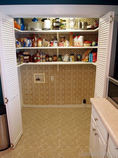 Pantry {Sawdust and Embryos} Small Pantry With Washer And Dryer, Turning Laundry Room Into Pantry, Laundry Room To Pantry Conversion, Laundry To Pantry Conversion, Pantry Washer Dryer Combo, Convert Laundry Room To Pantry, Pantry With Washer And Dryer, Double Wide Remodel, Laundry Pantry