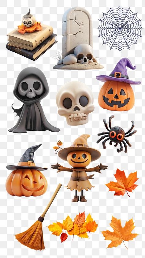 Halloween 3d Art, Halloween Png Images, Halloween Stickers Png, Items Reference, Tiny Characters, Fall Elements, Halloween Elements, 3d Png, Halloween 3d