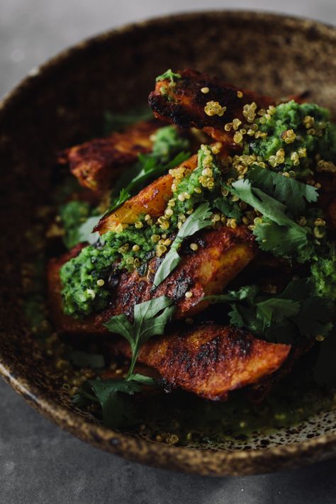 Adobo Acorn Squash, Quinoa, and Jalapeño Chimichurri | Naturally Ella Acorn Squash Quinoa, Squash Quinoa, Crispy Quinoa, Vegetarian Main Course, Calorie Calculator, Eat Seasonal, Acorn Squash, Main Course Recipes, Entree Recipes