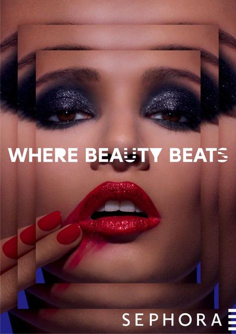 Campaign for Sephora by BETC Ad agency in Paris, France. "Where Beauty Beats". Goodness where do I start? Hot Typography. This sexy vibrating photography. Obviously amazing make-up artistry at work. Great print and outdoor exposure for Sephora. Tape Makeup, Beauty Advertising, Makeup Ads, Sephora Makeup, Advertising Agency, Creative Ads, Cosmetics Brands, Ads Creative, Print Ad