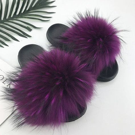 Fuzzy Slides, Sport Slippers, Funny Shoes, Fur Sliders, Fur Sandals, Fur Heels, Cute Raccoon, Fur Slippers, Flip Flop Shoes