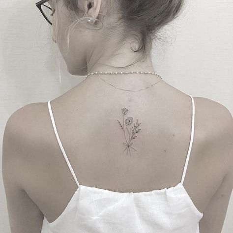 Small Back Tattoos, Flower Spine Tattoos, Upper Back Tattoos, Spine Tattoos For Women, Spine Tattoo, Back Tattoo Women, Dainty Tattoos, Spine Tattoos, Back Tattoos