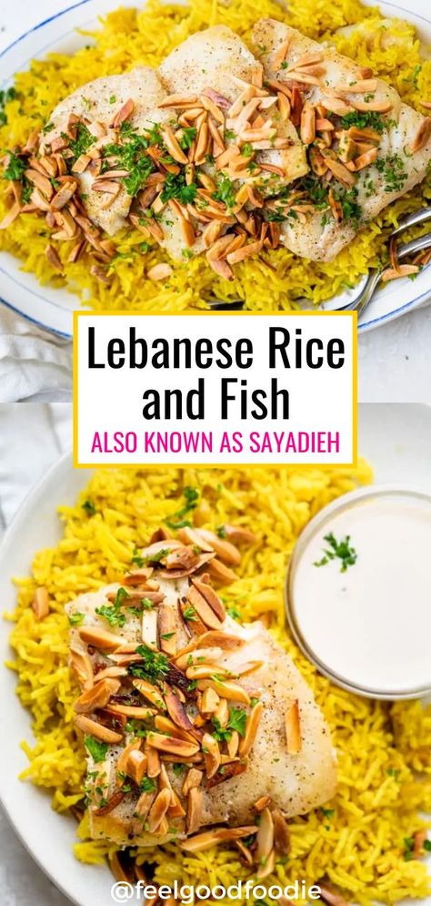 Lebanese Recipes Authentic, Rice And Fish, Lebanese Rice, Food Mediterranean, Mediterranean Fish Recipe, Pan Fried Fish, Middle East Recipes, Fish Dinner Recipes, Fluffy Rice