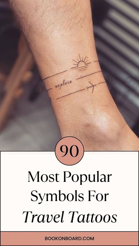 The 90 Most Popular Symbols For Travel Tattoos | Unique & Cute Travel Tattoo Ideas Dainty Small Tattoos, Tattoo Ideas Travel, Wanderlust Tattoos, Small Mountain Tattoo, Small Compass Tattoo, Simple Compass Tattoo, Travel Tattoo Ideas, Travel Symbols, Tattoo Ideas Males