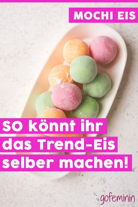 Rezept für Mochi-Eis: So gelingt euch die gesunde Eis-Sensation Dessert Sushi, Mochi Ice, Vegan Ice Cream Recipe, Avocado Dessert, Healthy Ice Cream Recipes, Mochi Ice Cream, Ice Cream At Home, Coconut Ice Cream, Homemade Burgers