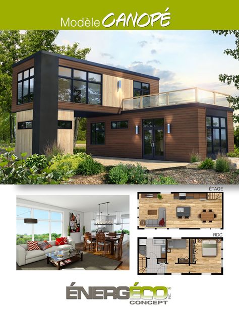 Maison à étages modulaire | Maison modèle | Maison Énergeco Shipping Container Design, Prefab Modular Homes, Shipping Container Home Designs, Storage Container Homes, Home Model, Sims House Plans, Modular Home, Micro House, Sims House Design