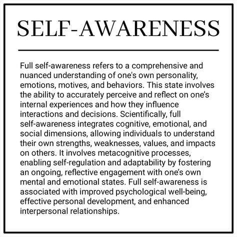 SELF-AWARENESS Psychological Well Being, Interpersonal Relationship, Self Regulation, Self Awareness, Personal Development, The Fosters, Psychology, On Instagram, Quick Saves