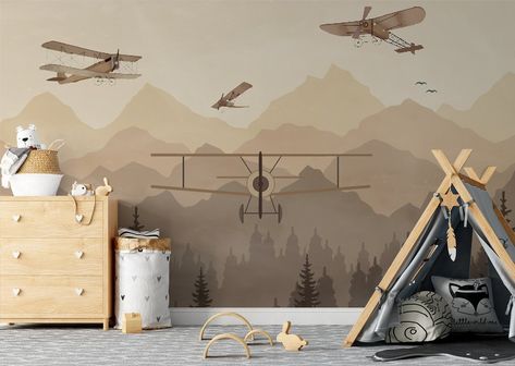 Airplanes Wallpaper, Airplane Mural, Kids Room Wall Murals, Kindergarten Wallpaper, Room Wall Mural, Airplane Nursery, Airplane Wallpaper, Nursery Wall Murals, Baby Room Wall