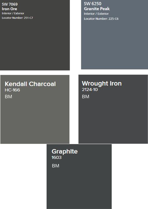 Wrought Iron Front Door Charcoal Front Door Colors, Wrought Iron Color Palette, Iron Ore Vs Wrought Iron Paint, Dark Gray Front Door, Charcoal Front Door, Benjamin Moore Wrought Iron, Wrought Iron Paint, Wrought Iron Front Door, Kendall Charcoal