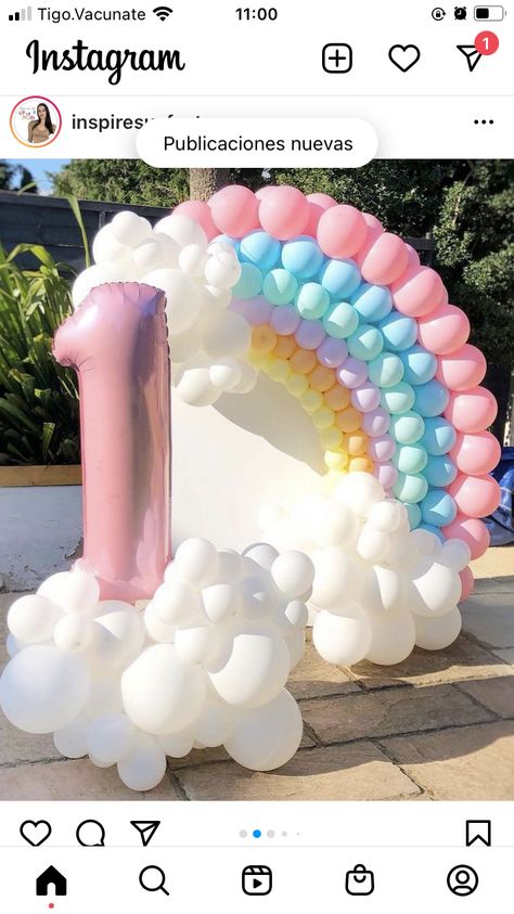 Rainbow Themed Birthday Party, Baby Birthday Party Theme, Birthday Party Idea, Care Bear Birthday, Rainbow First Birthday, 1st Birthday Party For Girls, Unicorn Themed Birthday Party, Rainbow Birthday Cake, House Of Balloons