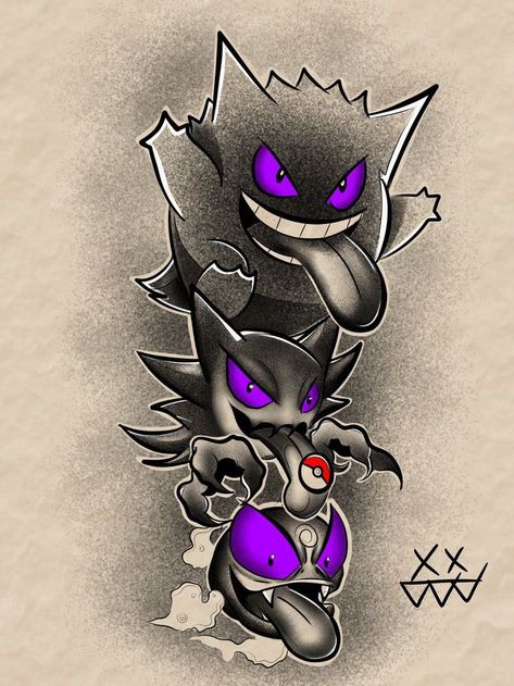 Gengar Pokemon Tattoo, Haunter Tattoo, Gengar Tattoo, Haunter Pokemon, Dark Pokémon, Pikachu Tattoo, Doflamingo Wallpaper, Purple Tattoos, Gengar Pokemon