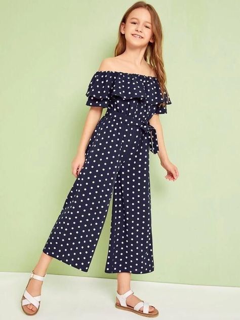 7e9e346dc5fd268b49bf418523af8679desc53498516ri Jumpsuit Design, Polka Dot Jumpsuit, Dresses Kids Girl, Kids Outfits Girls, Girls Fashion Clothes, Teen Fashion Outfits, Kids' Dresses, Teen Fashion