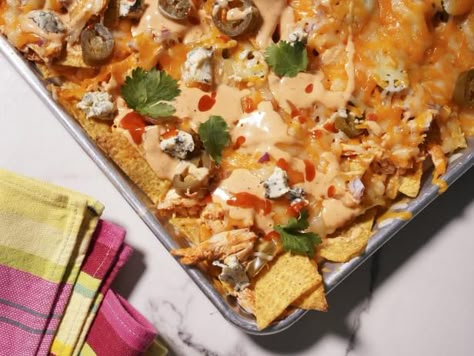 Nachos Ideas, Spicy Strawberry Margarita, Chicken Totchos, Harissa Shrimp, Mango Habanero Hot Sauce, Buffalo Chicken Nachos Recipe, Eat Appetizers, Spicy Ranch Dressing, Katie Lee Biegel