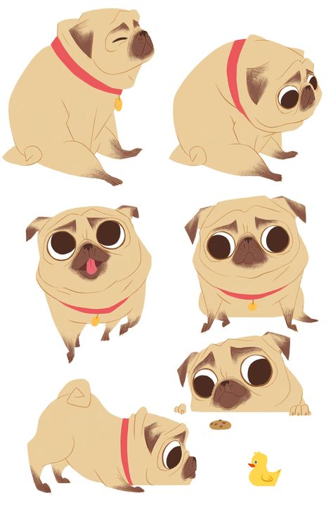 Pip and Pancake (In Progress) on Behance Pug Dog Illustration, Cute Dog Character, Dog Characters, Pug Illustration, Character Design Cartoon, Posca Art, 강아지 그림, Cat Character, Poses References