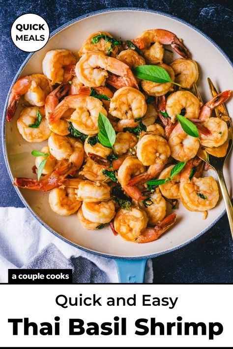 Shrimp And Basil Recipes, Thai Basil Shrimp, Dinner Recipes Shrimp, Basil Shrimp, Broccoli Sauteed, Thai Shrimp, Winter Salad Recipes, A Couple Cooks, Recipes Shrimp